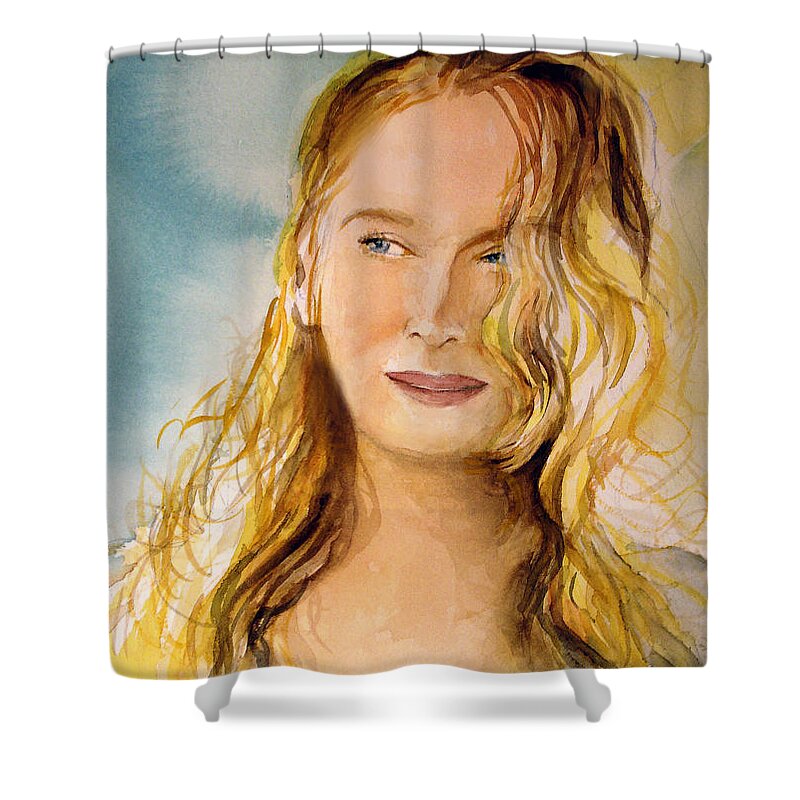 Meryl Streep Shower Curtain featuring the painting A little bit of Meryl by Allison Ashton