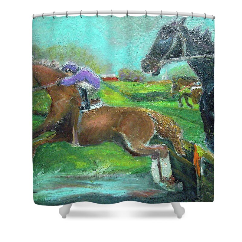 Point-to-point Shower Curtain featuring the painting A Mile Out by Susan Esbensen