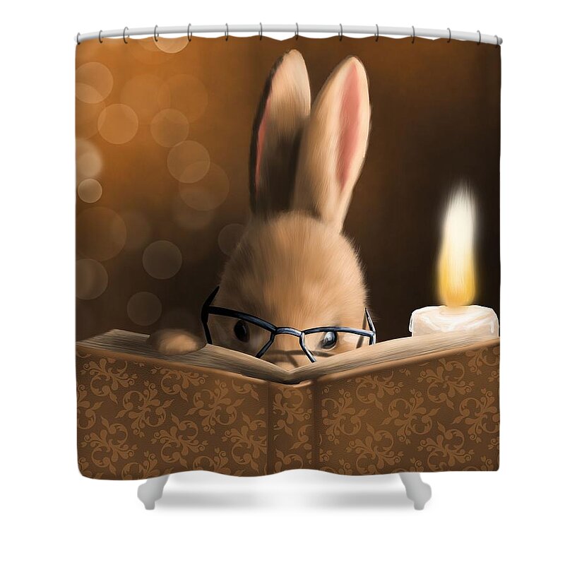 Rabbit Shower Curtain featuring the painting A mystery story by Veronica Minozzi