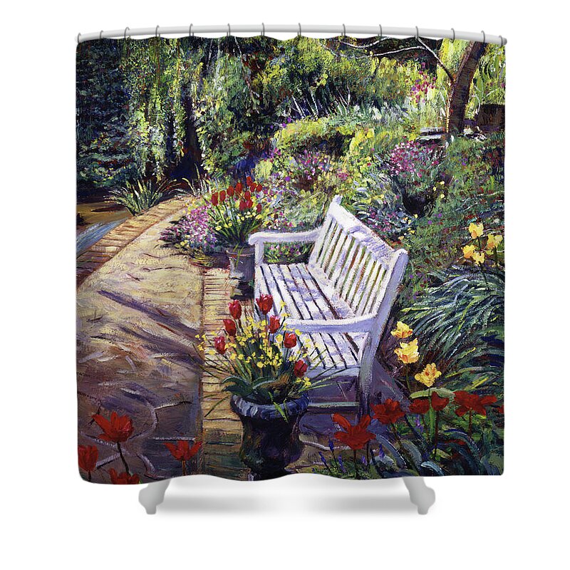 Gardens Shower Curtain featuring the painting A Moment Of Peace by David Lloyd Glover