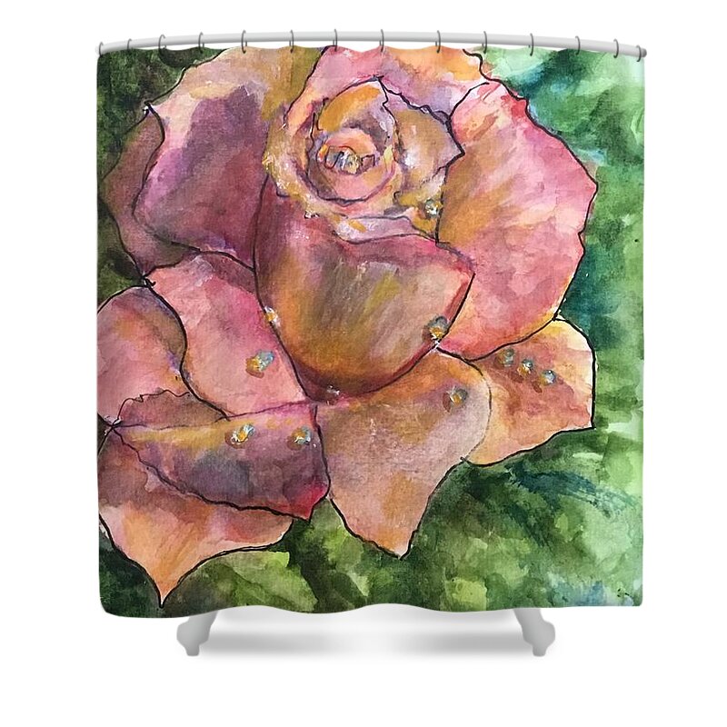 Rose Shower Curtain featuring the painting A Morning Rose by Cheryl Wallace