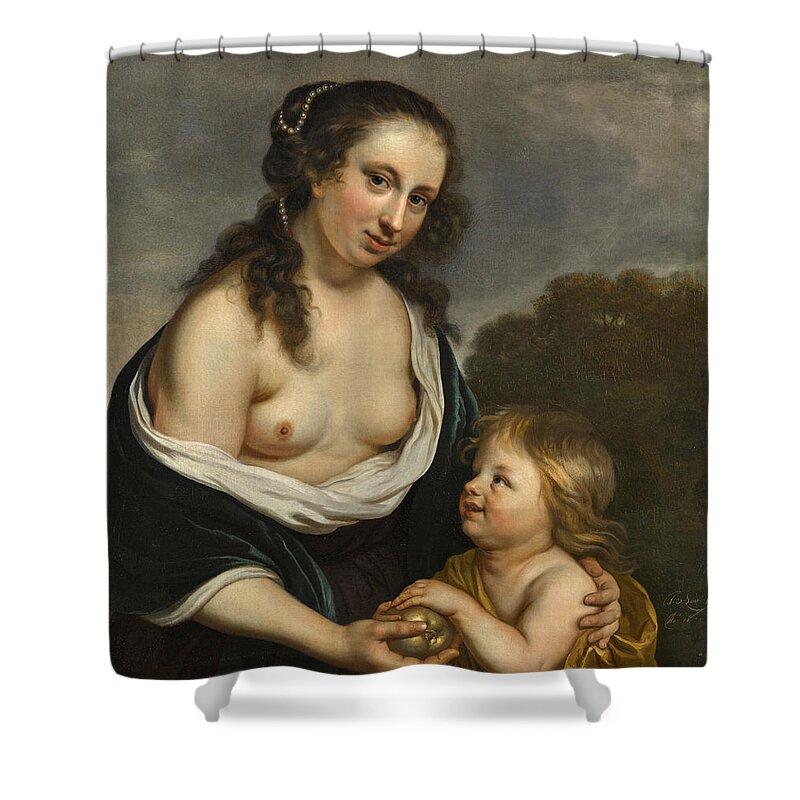 Jacob Van Loo Shower Curtain featuring the painting A Mother and her Son in the Guise of Venus and Cupid by Jacob Van Loo