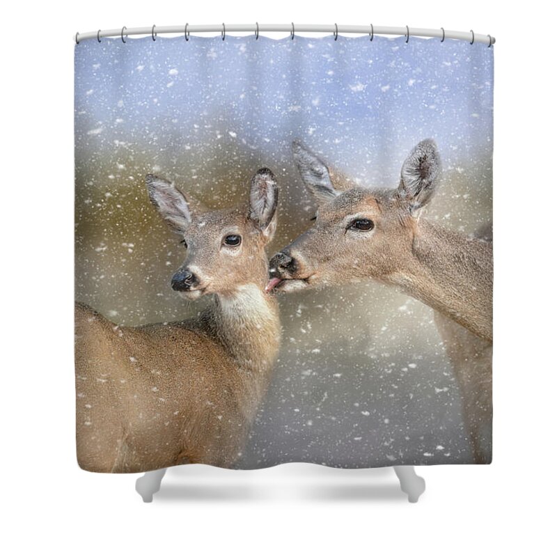 Jai Johnson Shower Curtain featuring the photograph A Mother's Love Deer Art by Jai Johnson