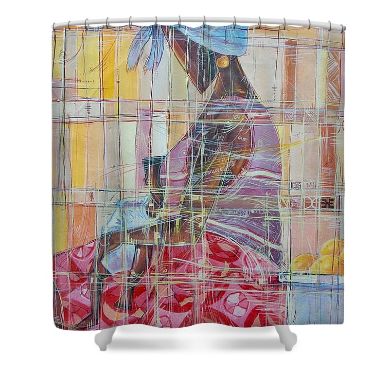 African Artists Shower Curtain featuring the painting A Mother's Love by Frank Dwuye