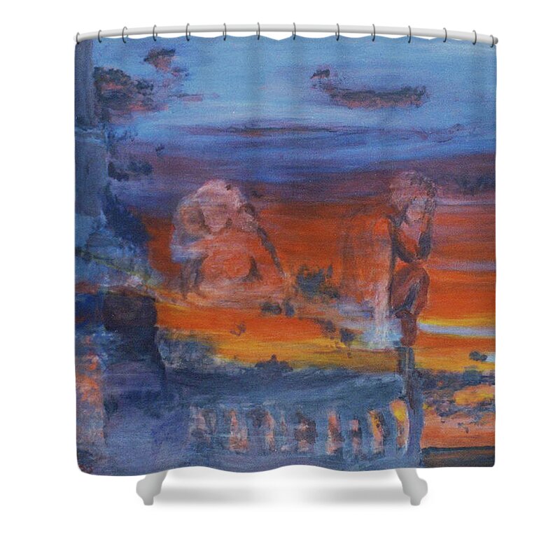 Abstract Shower Curtain featuring the painting A Mystery Of Gods by Steve Karol
