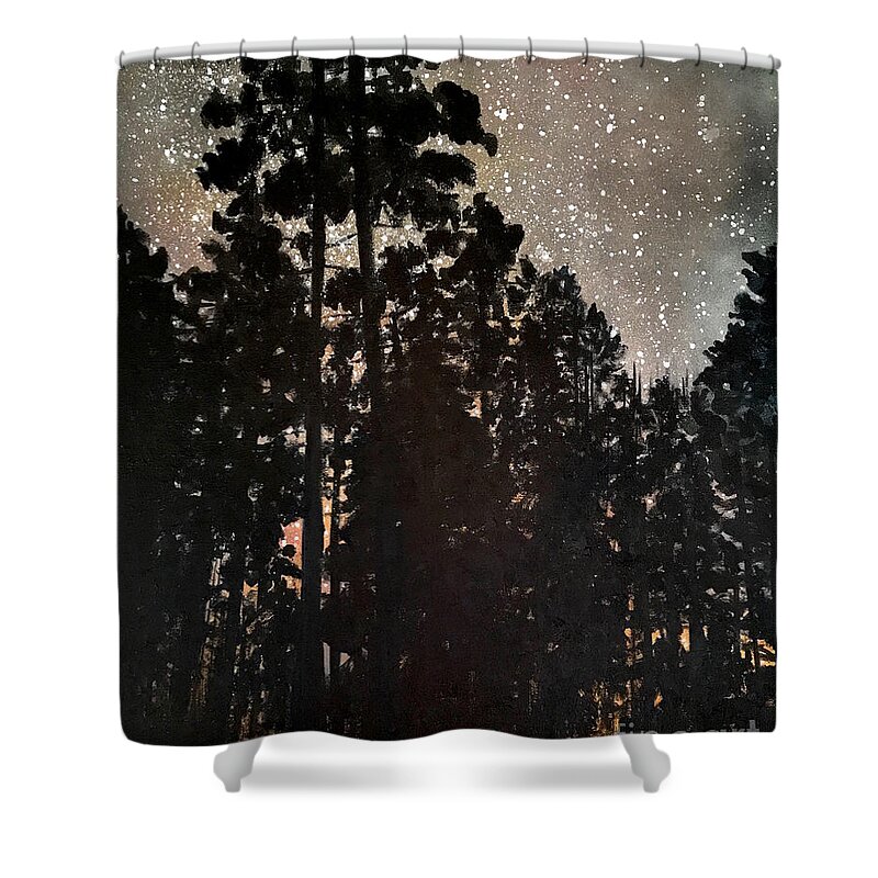 Night Shower Curtain featuring the painting The Forest night by Wonju Hulse