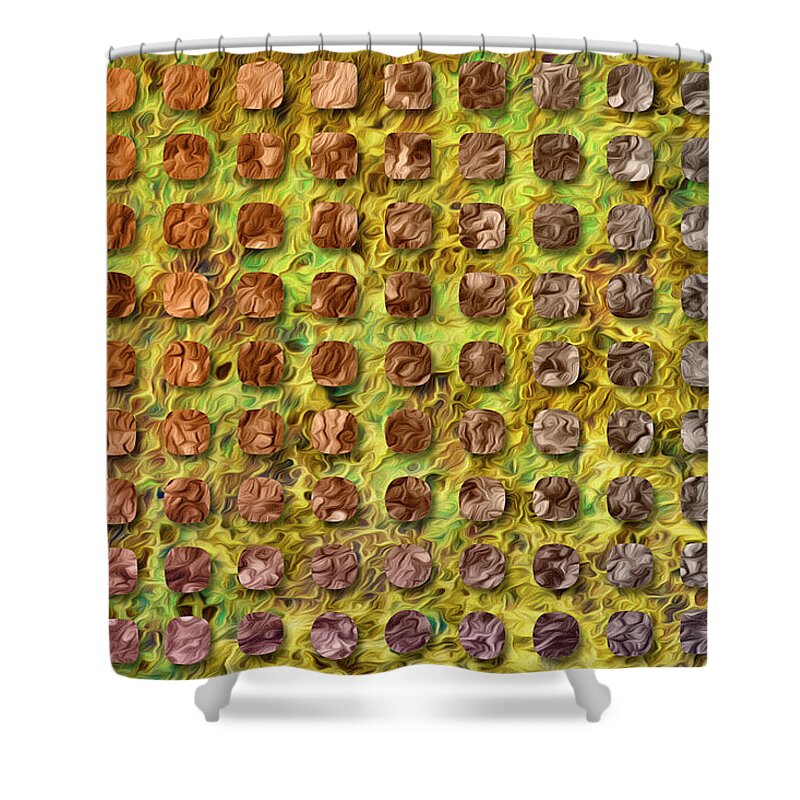 Abstract Experimentalism Shower Curtain featuring the digital art A Penny Saved by Becky Titus