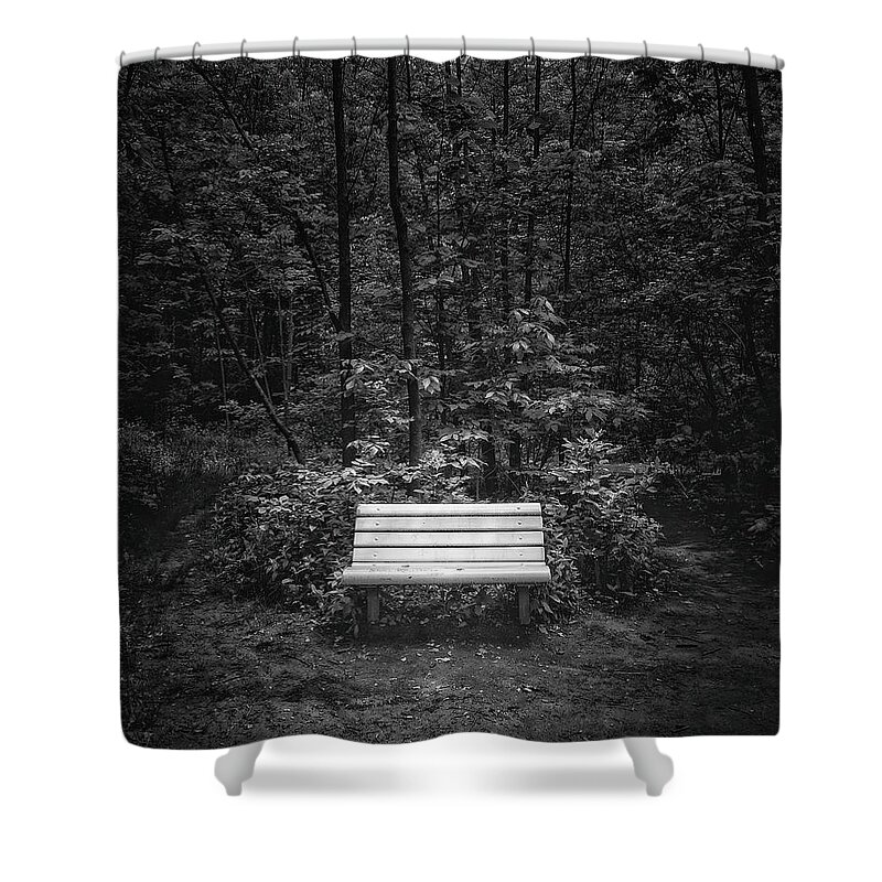 Black And White Shower Curtain featuring the photograph A Place to Sit by Scott Norris