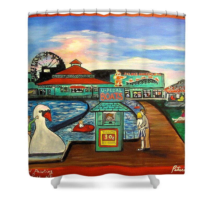 Asbury Park Art Shower Curtain featuring the painting A Postcard Memory by Patricia Arroyo