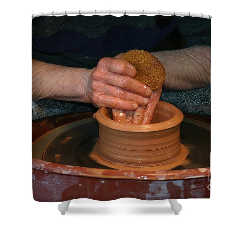 Pottery Shower Curtain featuring the photograph A Potter's Hands by Marie Neder