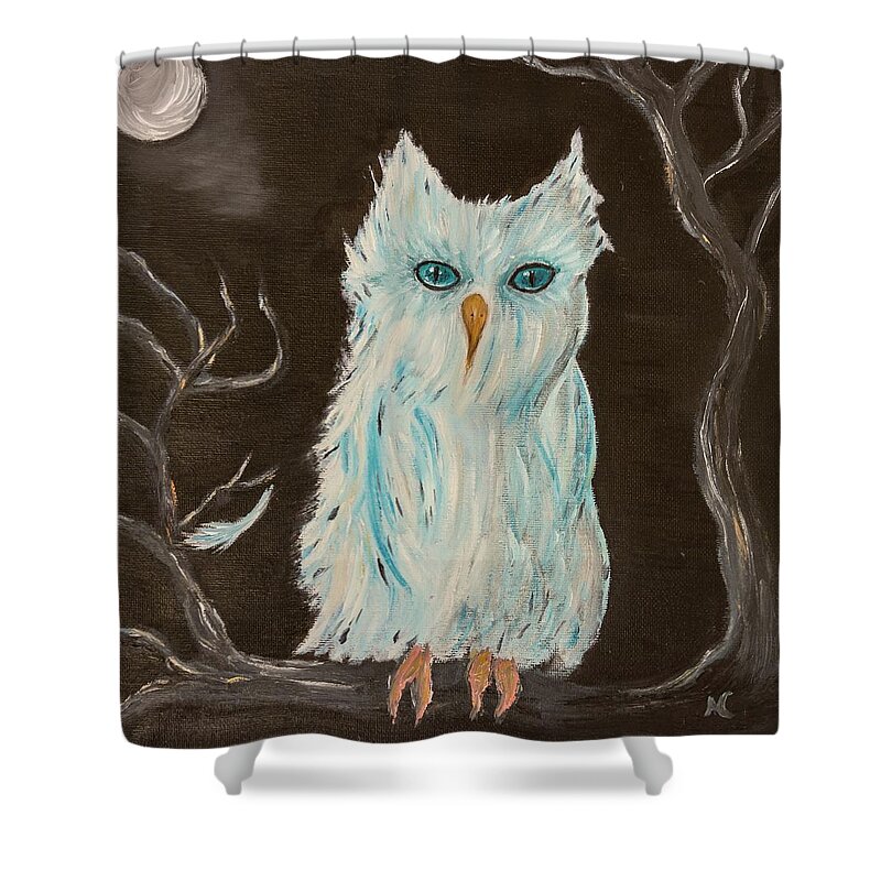Owl Shower Curtain featuring the painting Quiet Night by Neslihan Ergul Colley