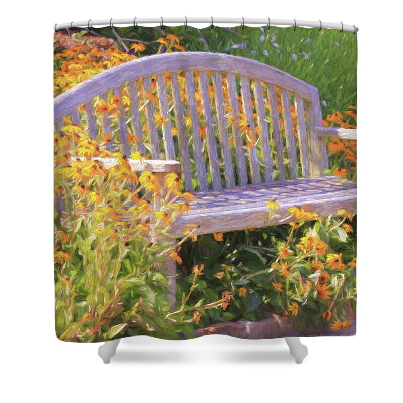 Bench Shower Curtain featuring the photograph A Quiet Place by Ola Allen