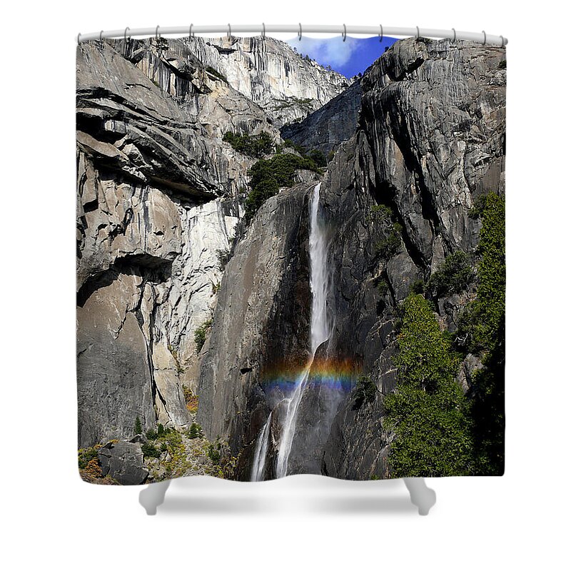 Mountains Shower Curtain featuring the photograph A Rainbow Emanating from Yosemite Falls by Dave Sribnik