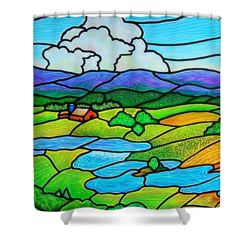 River Shower Curtain featuring the painting A River Runs Through It by Jim Harris