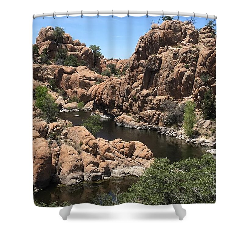 Rocks Shower Curtain featuring the photograph A River Runs Through It by Pamela Henry