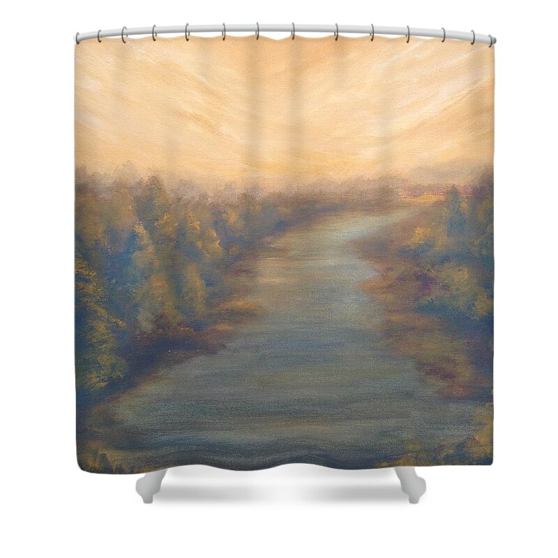 River Shower Curtain featuring the painting A River's Edge by Teresa Fry