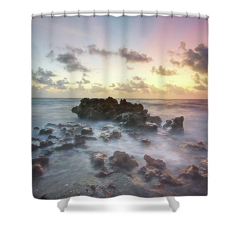 Rocks Shower Curtain featuring the photograph A Rocky Sunrise. by Evelyn Garcia