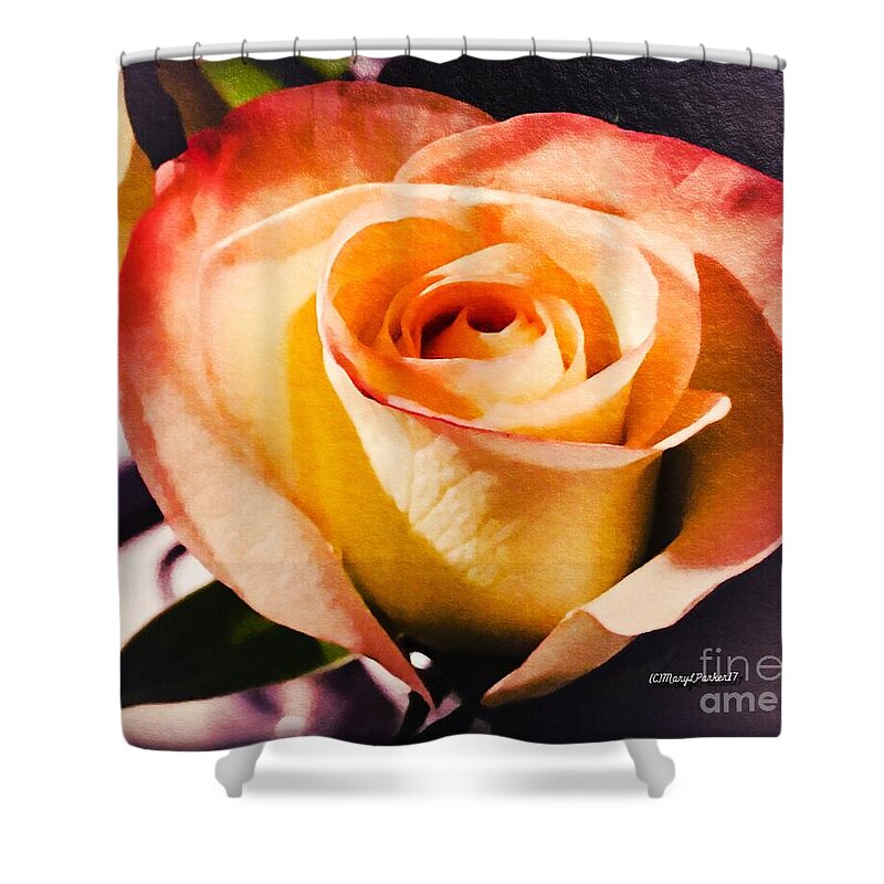 Mixmedia Shower Curtain featuring the mixed media A Rose For Lauren by MaryLee Parker