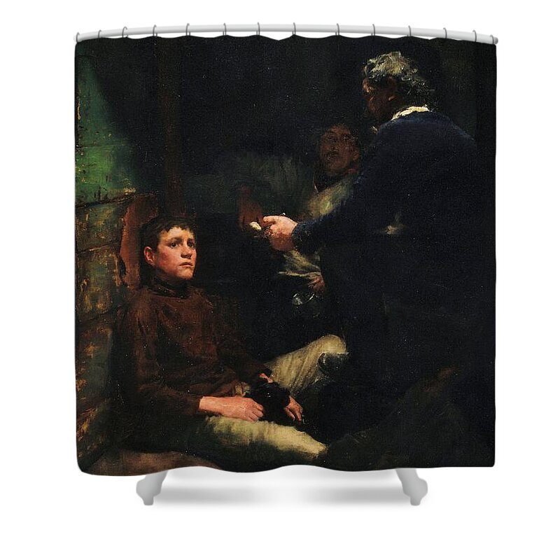 Henry Shower Curtain featuring the painting A Sailors Yarn by Henry Scott Tuke
