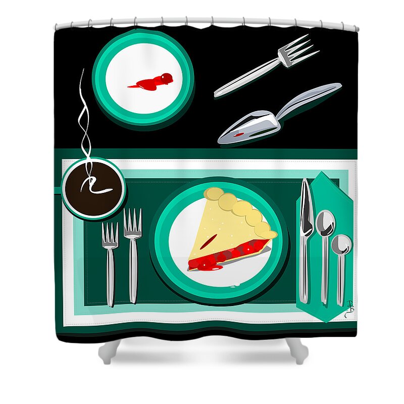 Table Shower Curtain featuring the digital art A serving of cherry pie by Debra Baldwin