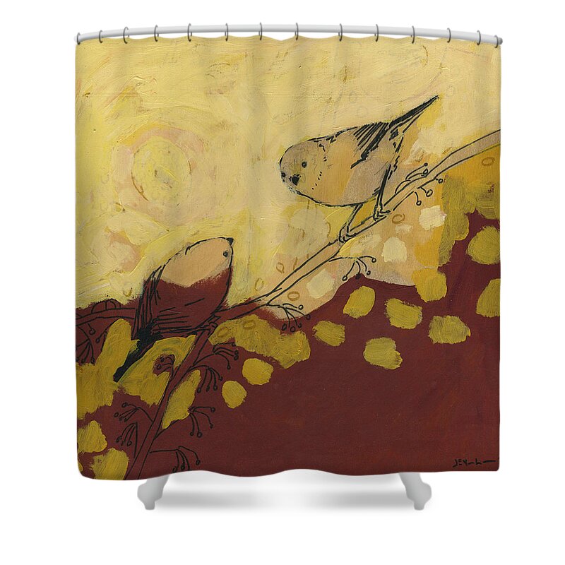 Bird Shower Curtain featuring the painting A Short Pause by Jennifer Lommers