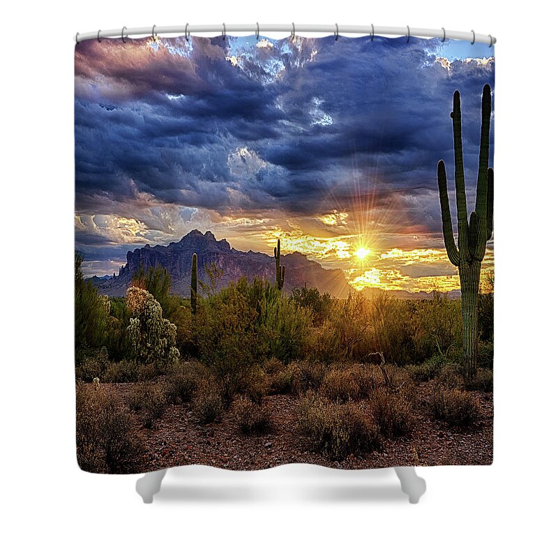 Sunrise Shower Curtain featuring the photograph A Sonoran Desert Sunrise - Square by Saija Lehtonen