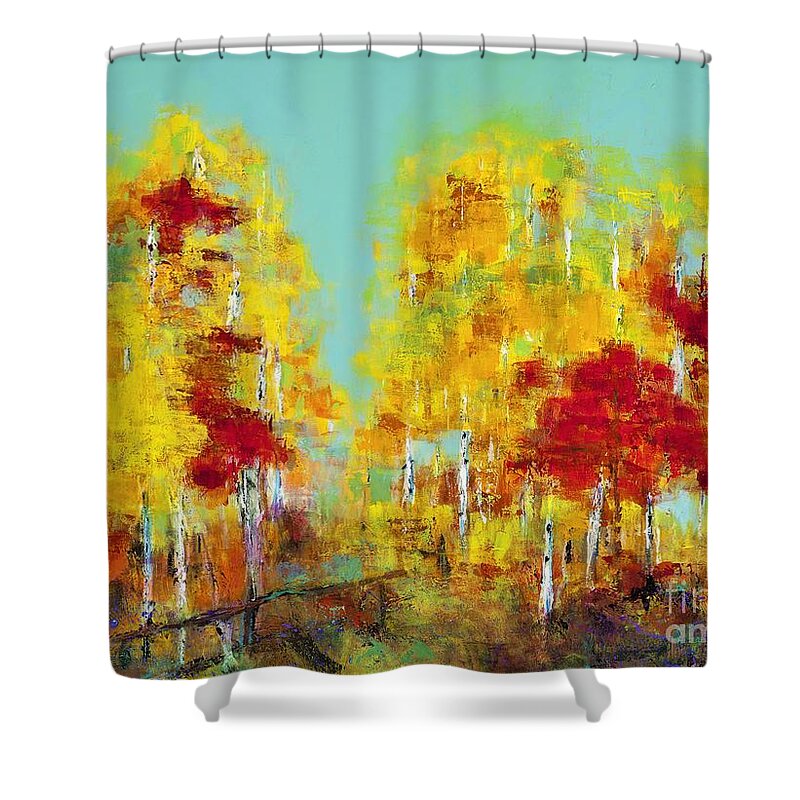 Aspens Shower Curtain featuring the painting A Splash of Red by Frances Marino