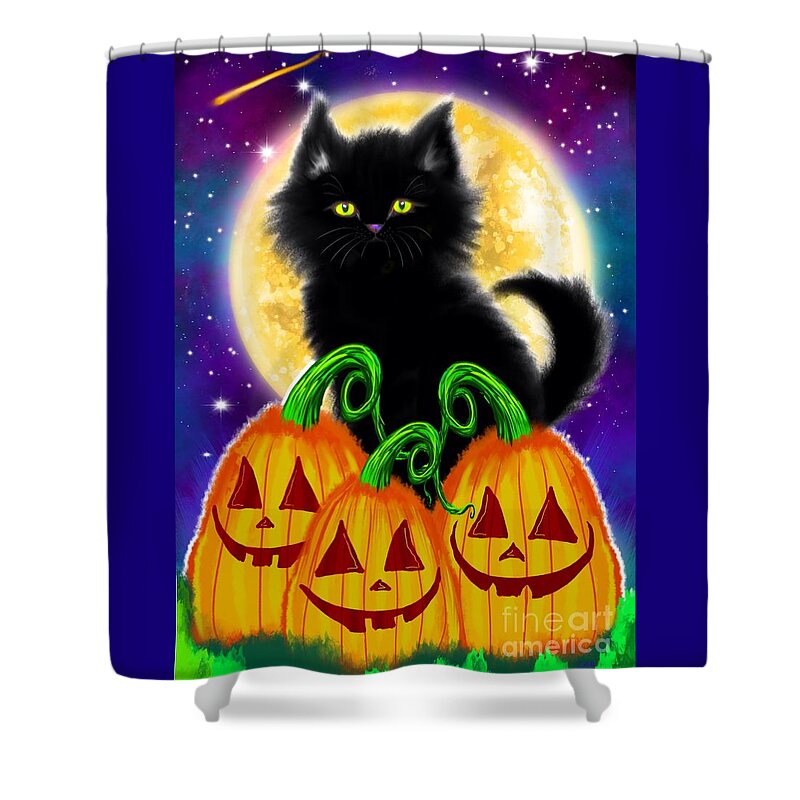 Cat Shower Curtain featuring the painting A Spooky Cat Night by Nick Gustafson