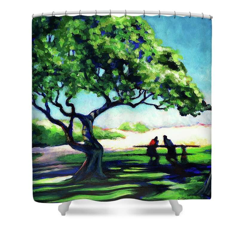 Hawaii Shower Curtain featuring the painting A Spot of Sun by Angela Treat Lyon