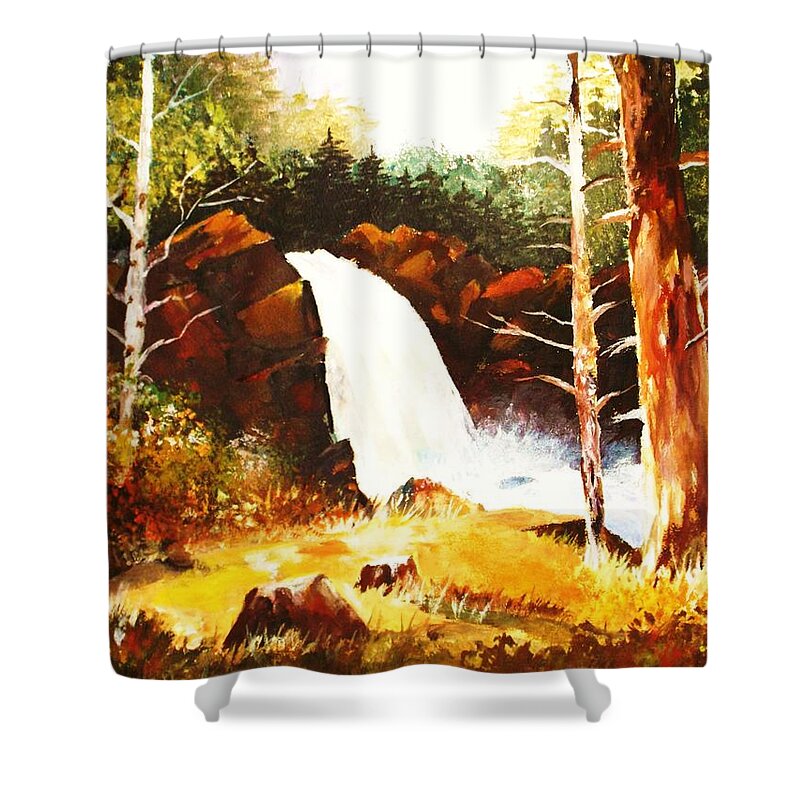 Waterfall. Trees Shower Curtain featuring the painting A Spout in the Forest ll by Al Brown