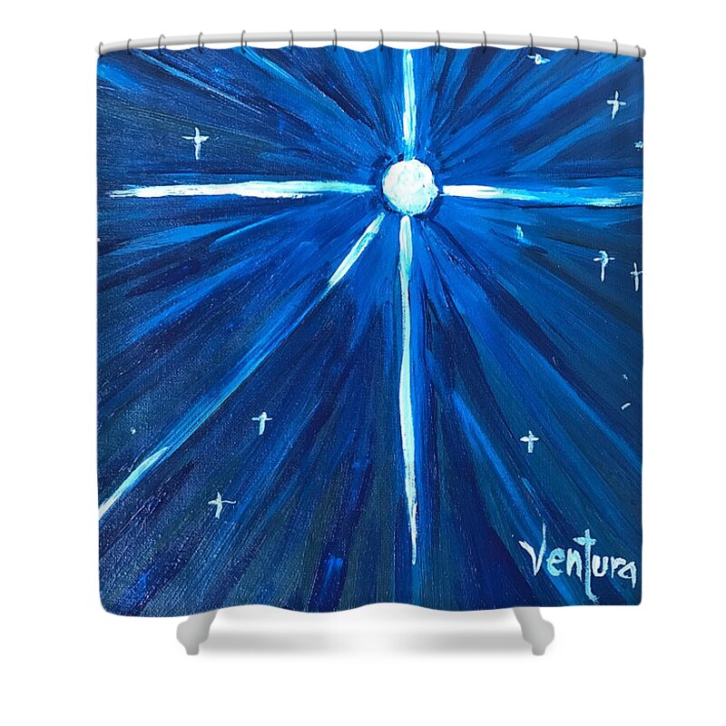 Star Shower Curtain featuring the painting A Star by Clare Ventura