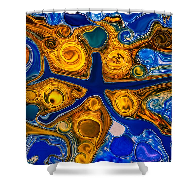 Blue Shower Curtain featuring the painting A Star is Born by Omaste Witkowski