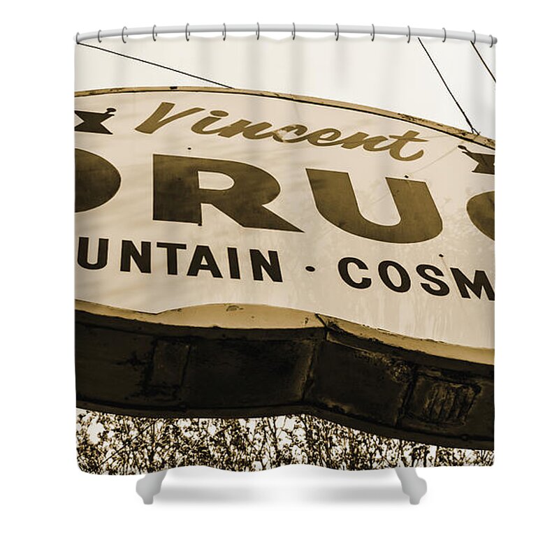 Vintage Shower Curtain featuring the photograph A Store For Everyone - Vintage Pharmacy Sign by Steven Milner