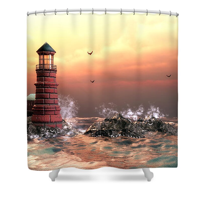 Lighthouse Shower Curtain featuring the digital art A storm is coming by John Junek