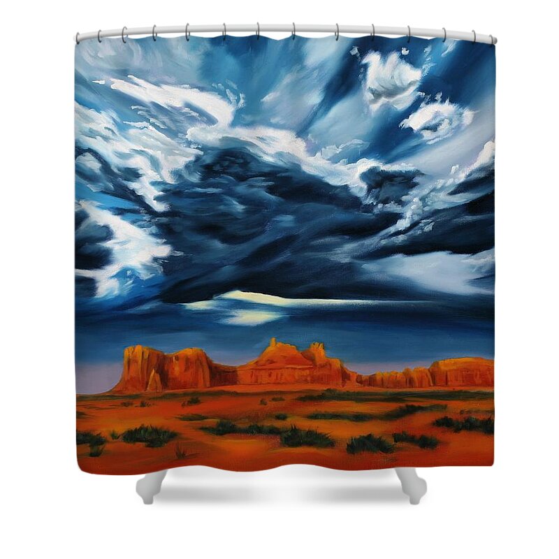 Stormy Evening Shower Curtain featuring the painting A Stormy Evening by Sandi Snead