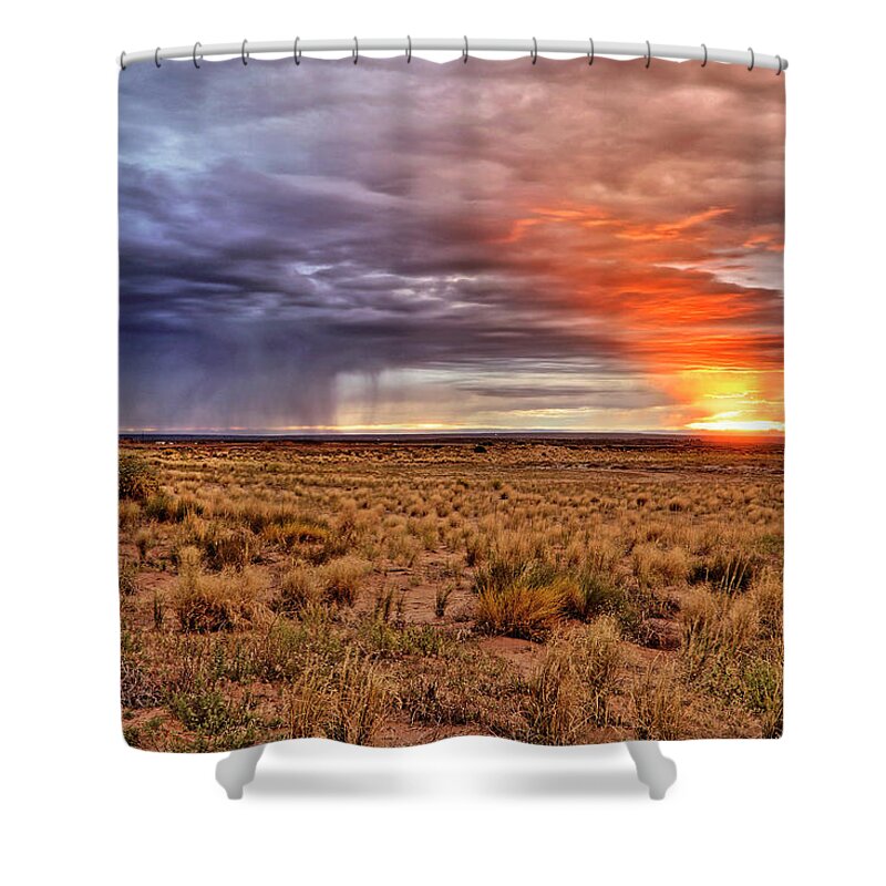 New Mexico Shower Curtain featuring the photograph A Stormy New Mexico Sunset - Storm - Landscape by Jason Politte