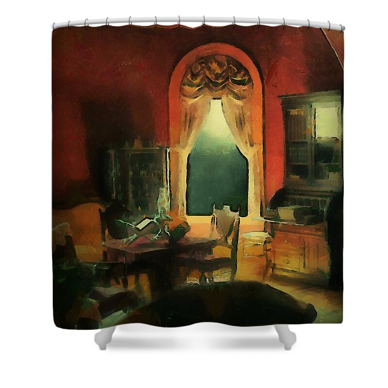 Room Shower Curtain featuring the painting A Study in Scarlet by RC DeWinter