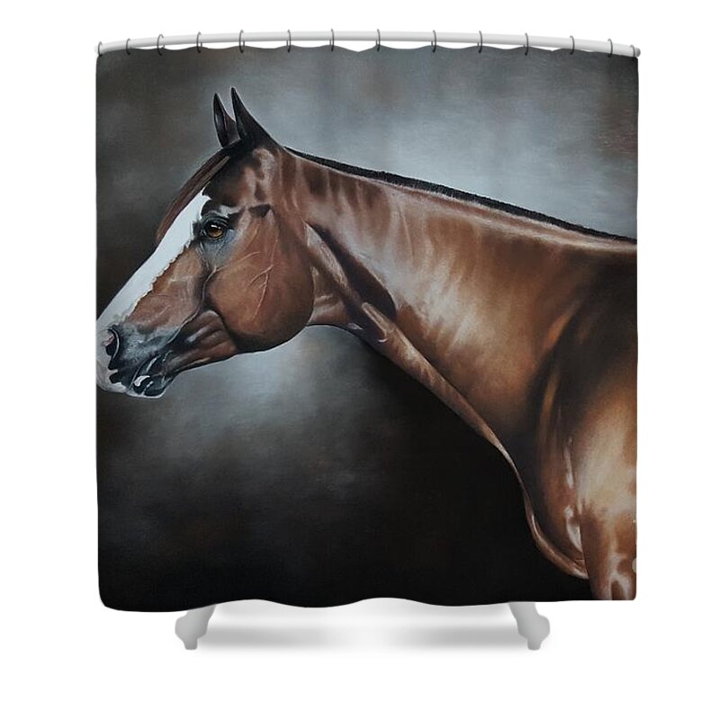Aqha Shower Curtain featuring the pastel A Sudden Impulse by Joni Beinborn