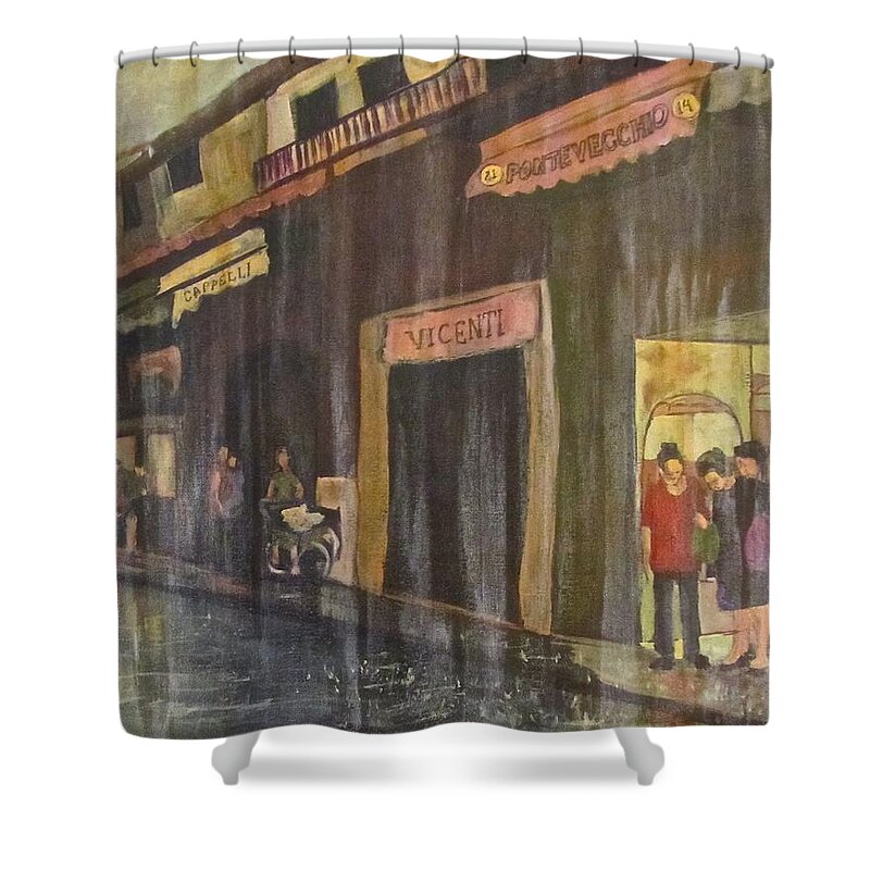Rain Shower Curtain featuring the painting A Sudden Storm on Pontevecchio by Barbara O'Toole