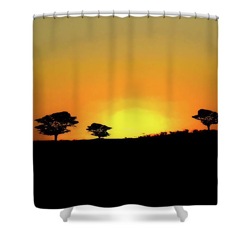 Sunset Shower Curtain featuring the digital art A Sunset in Namibia by Ernest Echols