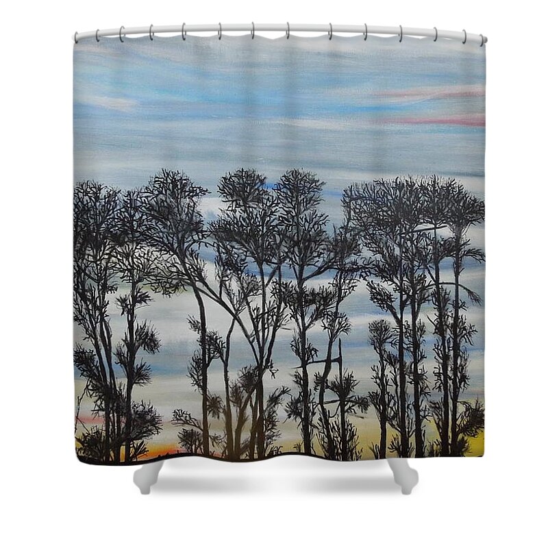 Silhouette Treeline Shower Curtain featuring the painting A Treeline Silhouette by Marilyn McNish
