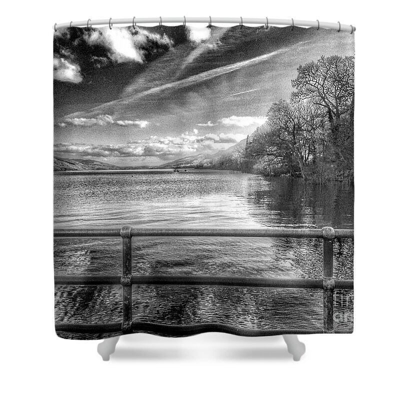 Loch Lomond Shower Curtain featuring the photograph A View Over Loch Lomond in Greyscale 2 by Joan-Violet Stretch