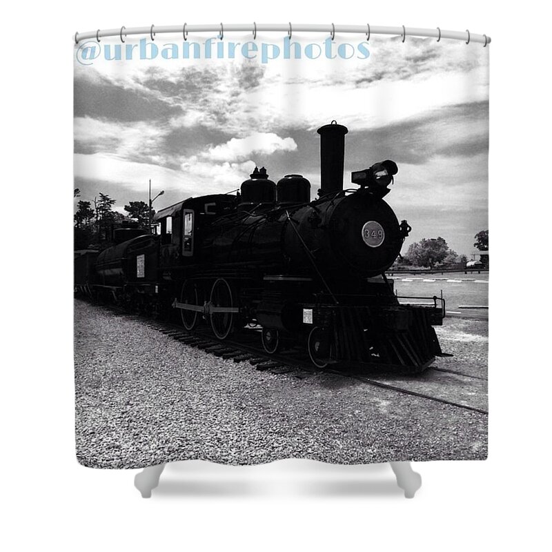 Black And White Shower Curtain featuring the photograph Vintage Black and White Locomotive by Ethan Robinson