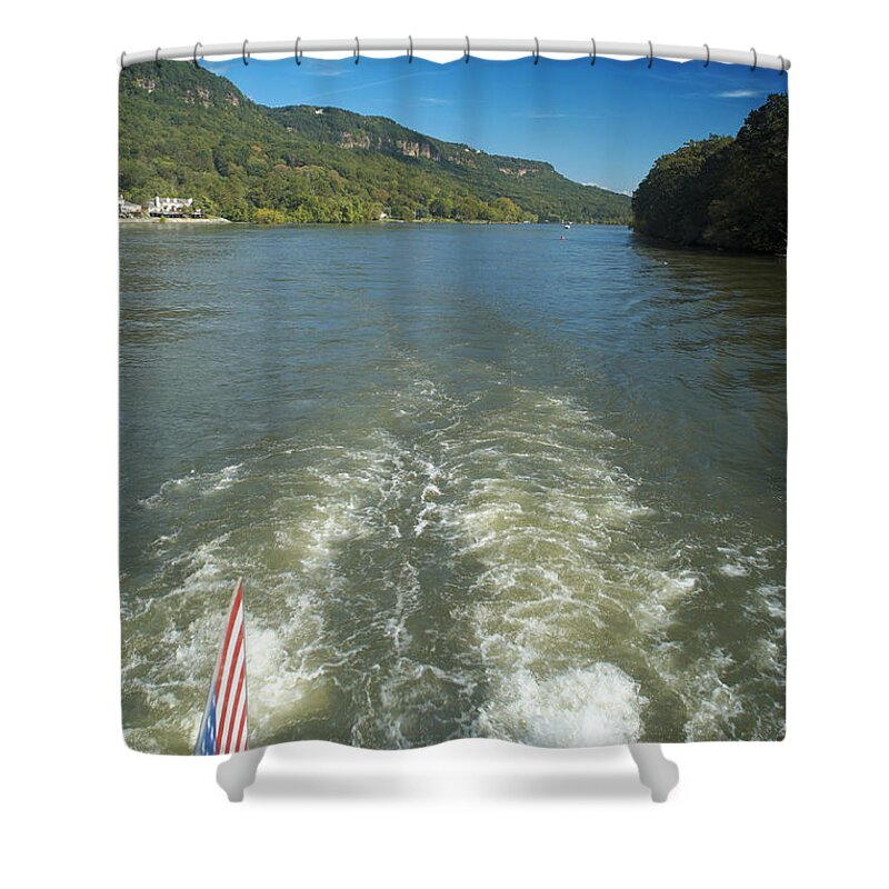 Wake Shower Curtain featuring the photograph A Wake, River and Sky col by George Taylor