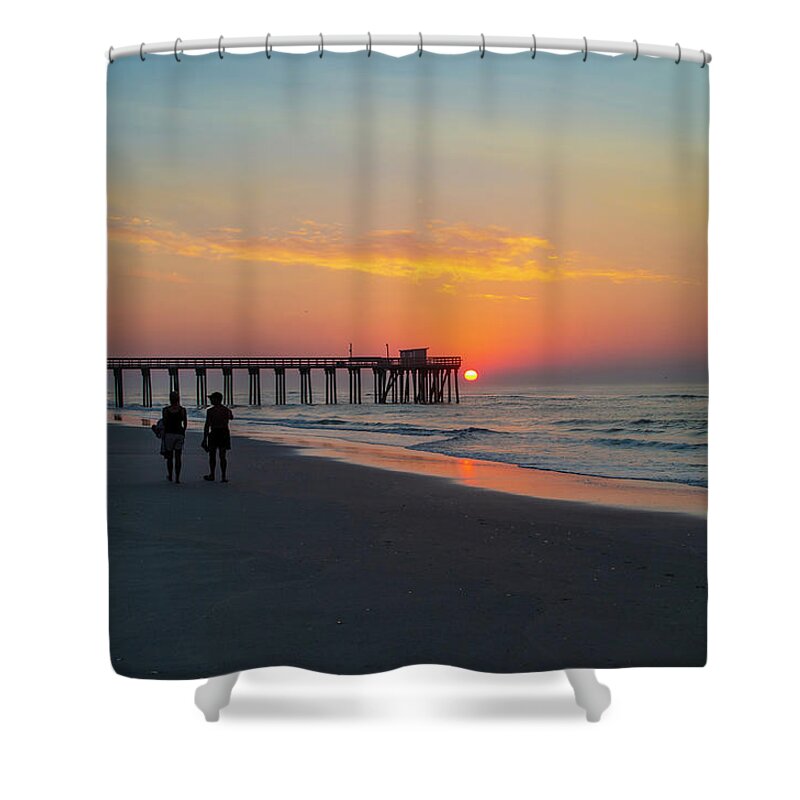 Walk Shower Curtain featuring the photograph A Walk at Sunrise - Avalon New Jersey by Bill Cannon