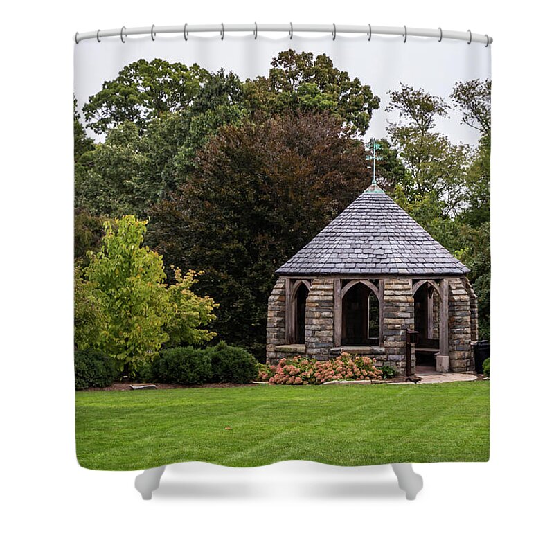 Gazebo Shower Curtain featuring the photograph A Walk in the Park by Ed Clark