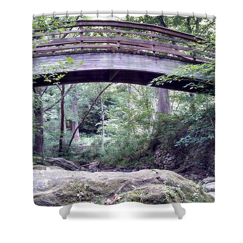 Bridge Shower Curtain featuring the photograph A Way Over by Allen Nice-Webb