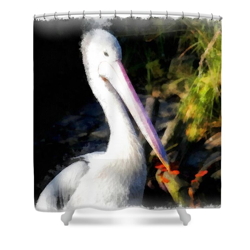 Abstract Shower Curtain featuring the photograph A white bird and its big beak by Ashish Agarwal