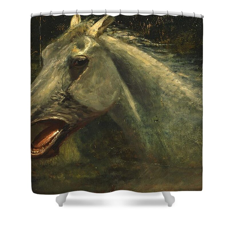 Albert Bierstadt Shower Curtain featuring the painting A Wild Stallion by Albert Bierstadt