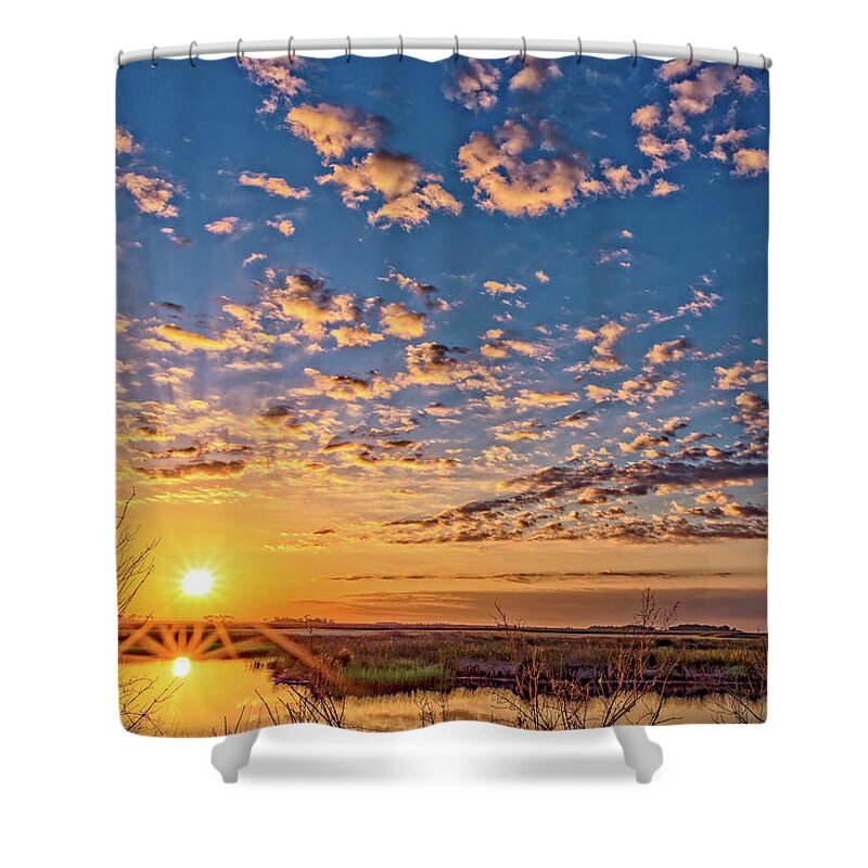 Sunrises Shower Curtain featuring the photograph A Wildlife Paradise Marvel Sunrise by DB Hayes